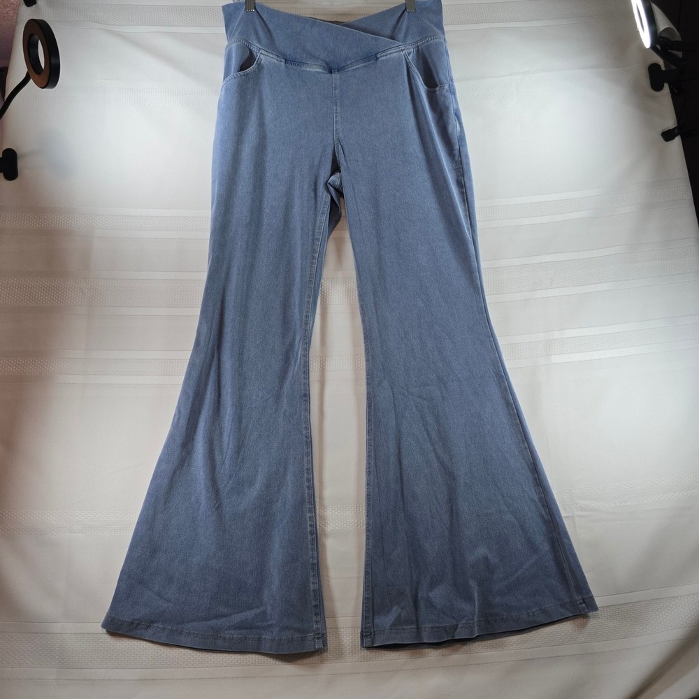 Halara Flex High Waisted Crossover Pocket Washed Casual Jeans Blue XL
